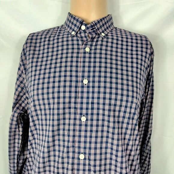 Untuckit Shirt Mens L Blue Slim Fit Plaid Long Sleeve Button Front Casual Nylon - Picture 3 of 8